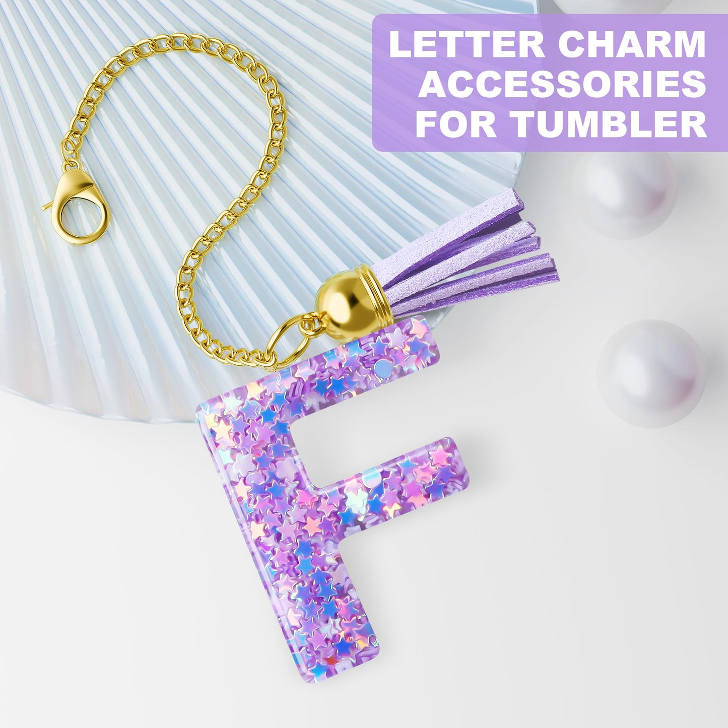 MOYOHIM Letter Charm for Stanley Cup, 1PCS Cute Tumbler Accessories Charm for Handle, Purple Personalized Initial Keychain Charm for Girls Women