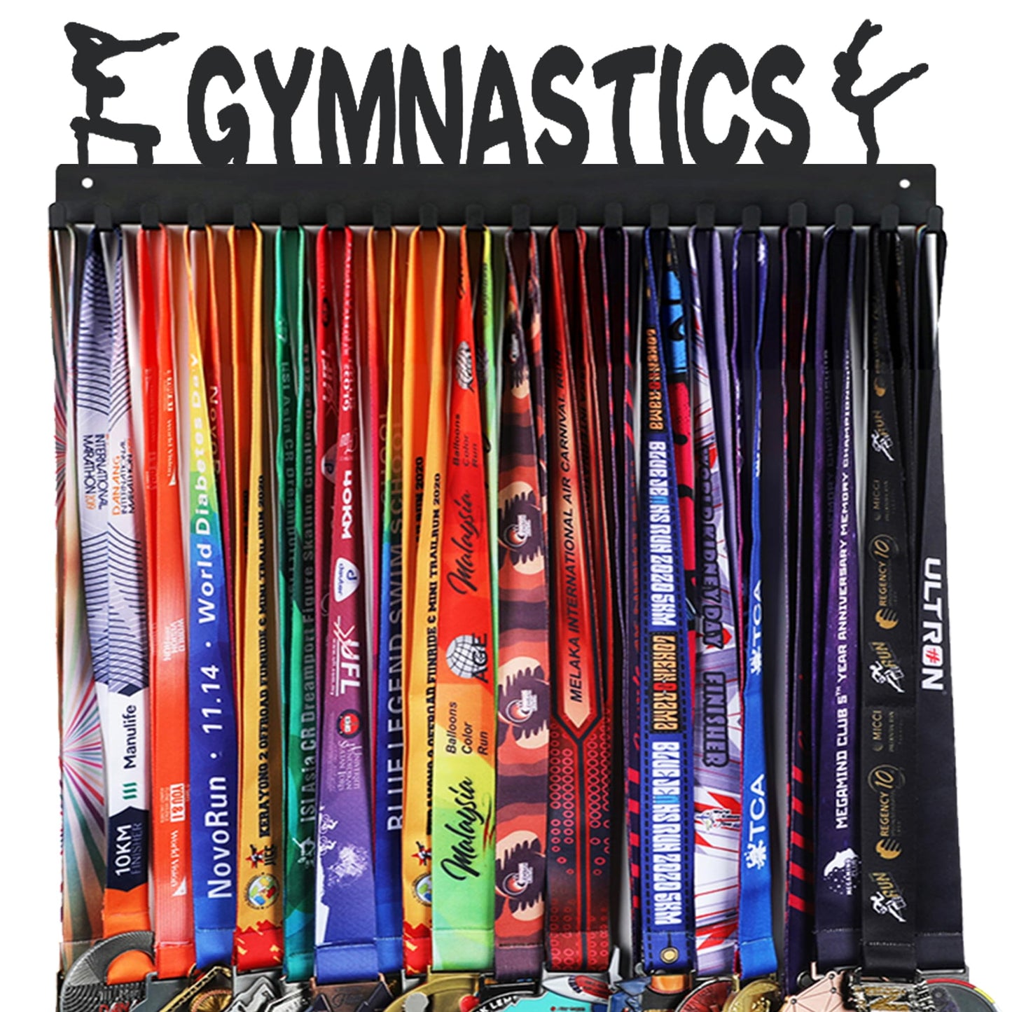 Goutoports Medal Wall Hanger Display - Gymnastics Girls - Award Plaques Rack for Sports - Black Steel Metal Holder With 20 Hooks Hold Up 60 Medals Easy to Install