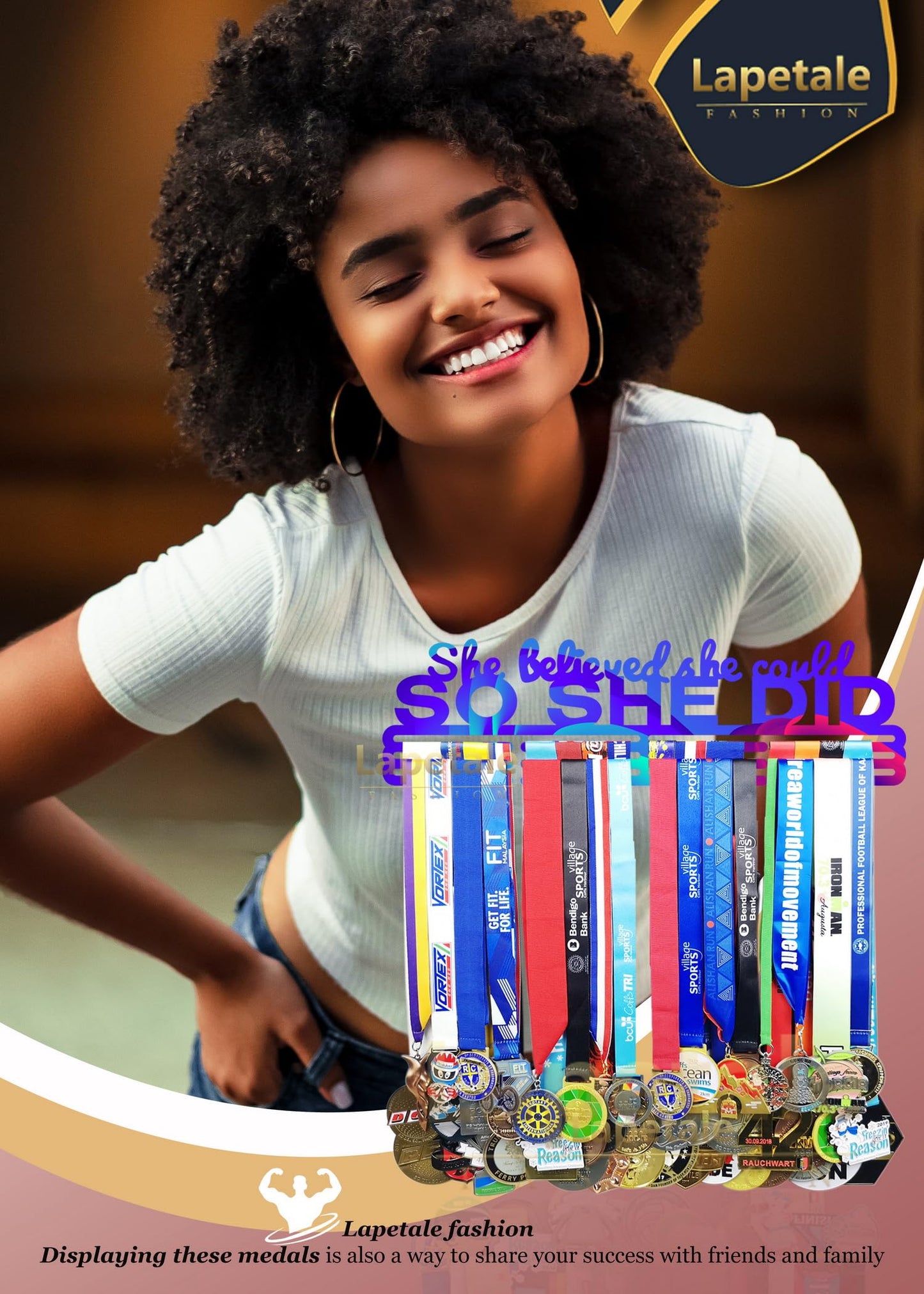 Lapetale Fashion She Believed She Could SO SHE DID Medal Hanger Display,Gymnastics Medal Holder for Girls,Medal Holder Upgraded New for Sports,Cheer,Gymnastics,Soccer,Softball,Marathon