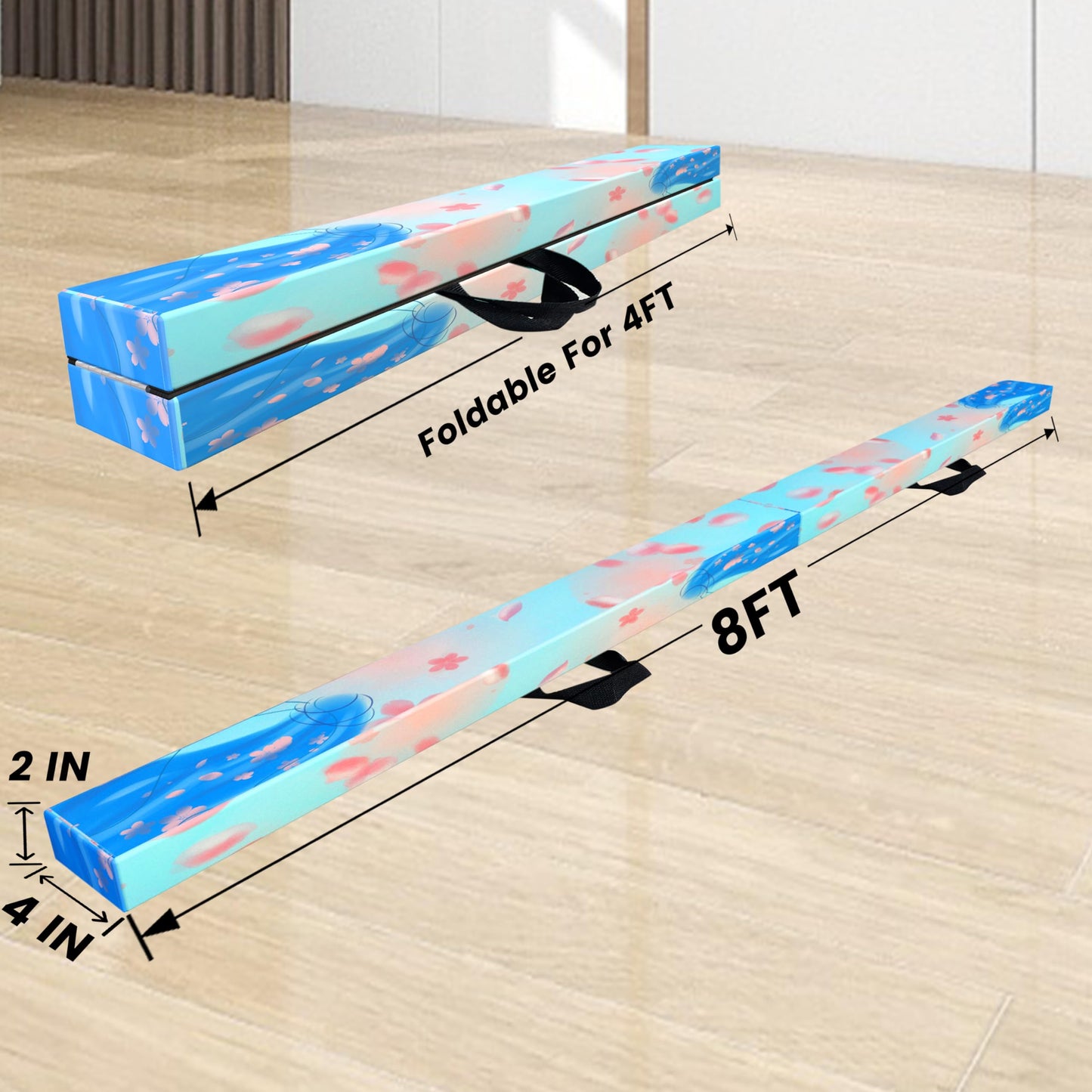 FC FUNCHEER 8FT Folding Balance Beam -Gymnastics Floor Beam - Gymnastics Equipment- Anti-Slip Bottom - Suede Cover - Carry Bag for Kids/Adults Home & Gym Center