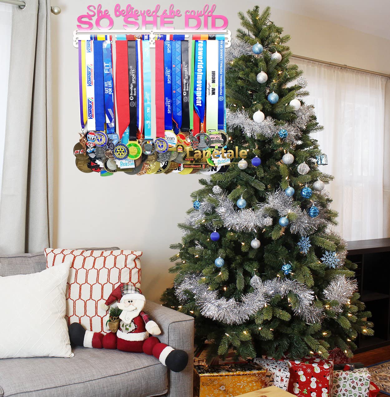 Lapetale Fashion She Believed She Could SO SHE DID Medal Hanger Display,Medal Holder Upgraded New for Sports,Cheer,Gymnastics,Soccer,Softball,Marathon,Wrest,Football...