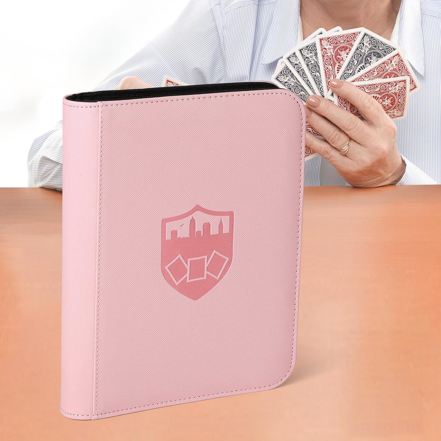 Trading Card Binder 4 Pocket, GERMUN PU Cover Card Binder for 160 Cards, Premium Trading Card Holder Folders, Double Sided Pocket Card Album for MTG, TCG (Pink)