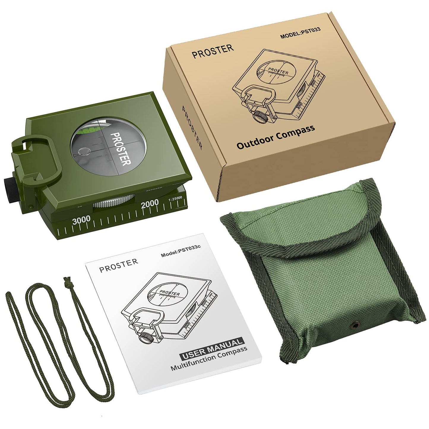 Proster IP65 Hiking Compass Waterproof Compass - Metal Compass Camping Compass with Sighting Clinometer with Carry Bag for Camping Hunting Hiking Geology Activities