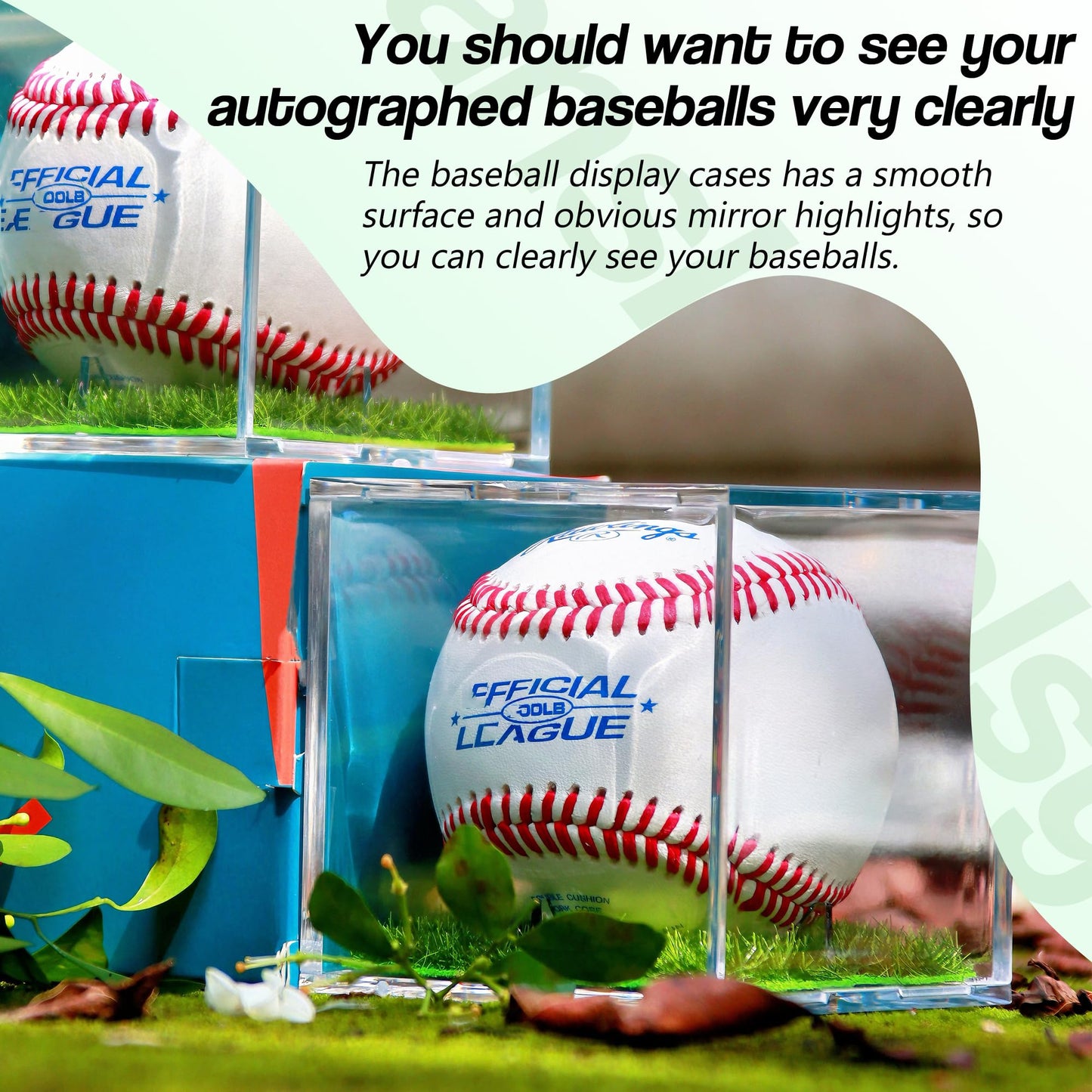 Fanslgeolsy Baseball Display Case, UV Protected Acrylic Clear Baseball Holder, Turf Baseball Stand, Prevent Baseballs from Moving, Fit for Official Size Baseball