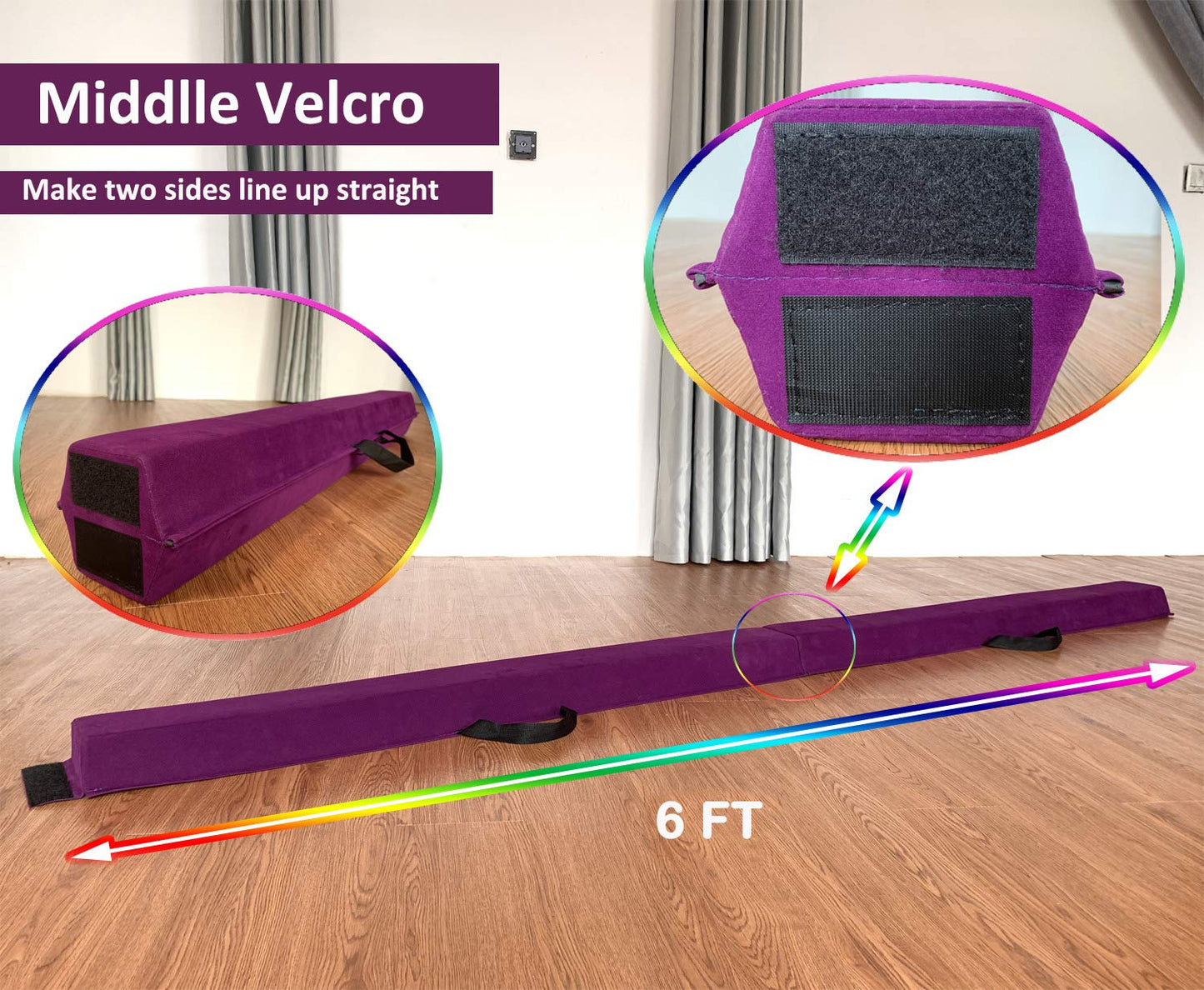 Marfula 6 FT / 8 FT / 9 FT Gymnastics Balance Beam Foam Folding Floor Beam - Extra Firm - Suede Cover - Anti Slip Bottom with Carry Bag For Kids/Adults Home Use (Purple, 6 FT)