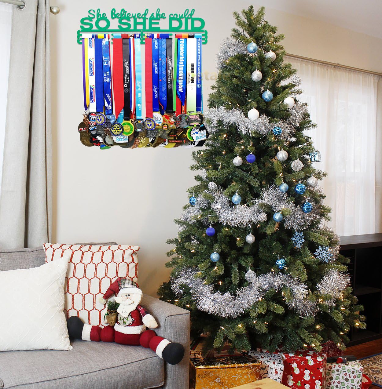 Lapetale Fashion GREEN Medal Hanger Holder Display Wall Rack-Medal Hanger Awards Ribbon Cheer,gymnastics,soccer,softball