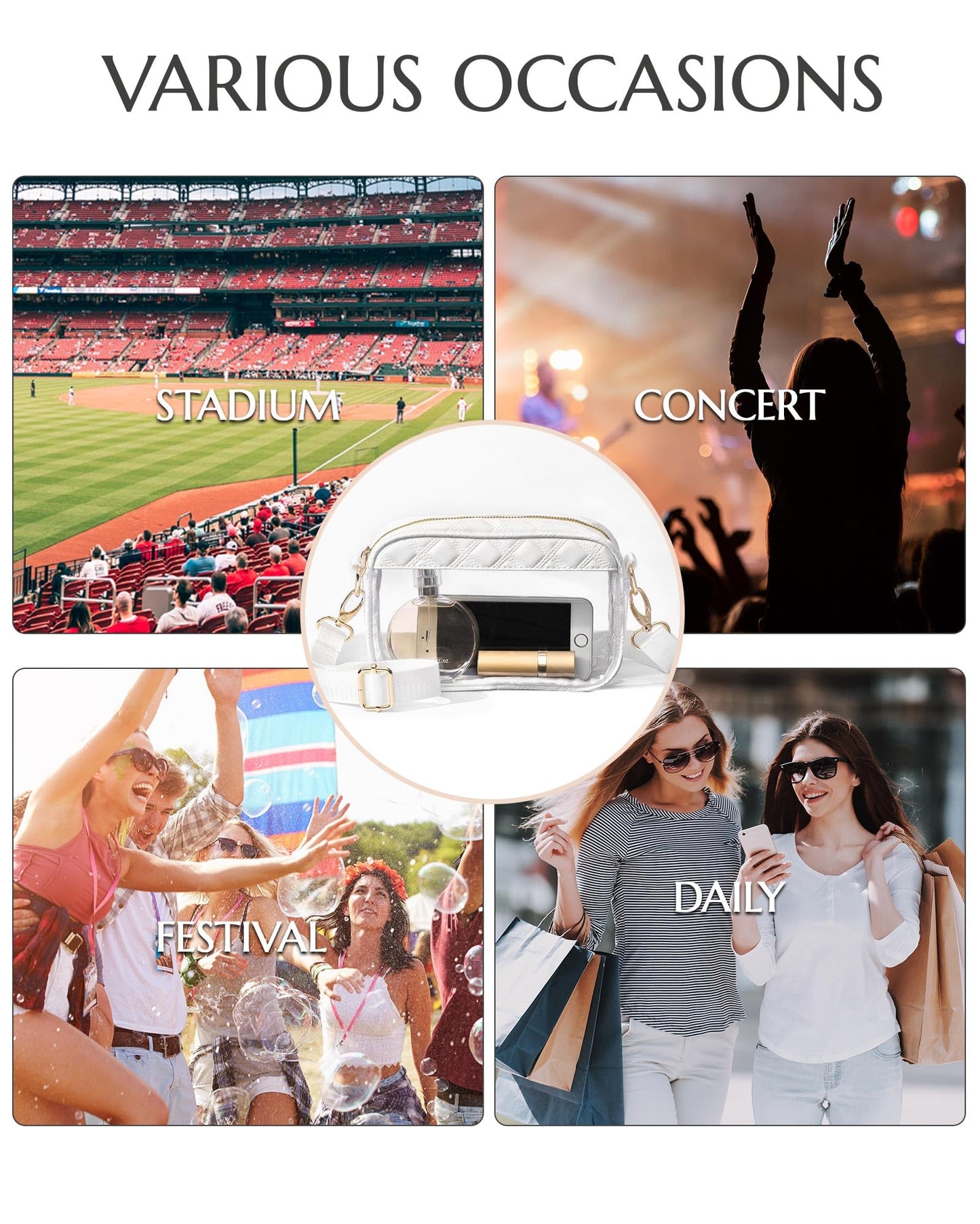 Bulado Clear Crossbody Bag Stadium Approved, Clear Purses for Women Stadium Crossbody for Events Concerts Sports Outfits