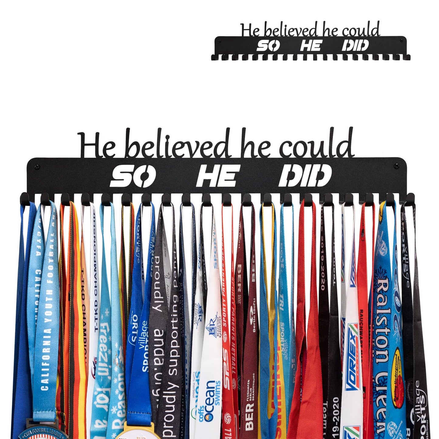 Lapetale Fashion He Believed He Could SO HE DID Medal Hanger Holder Display Rack for All Sports Metal Steel Medal Hanger Holder,Wresting Medal Holder for Boys in 16" Long,Medal Holder for Wall