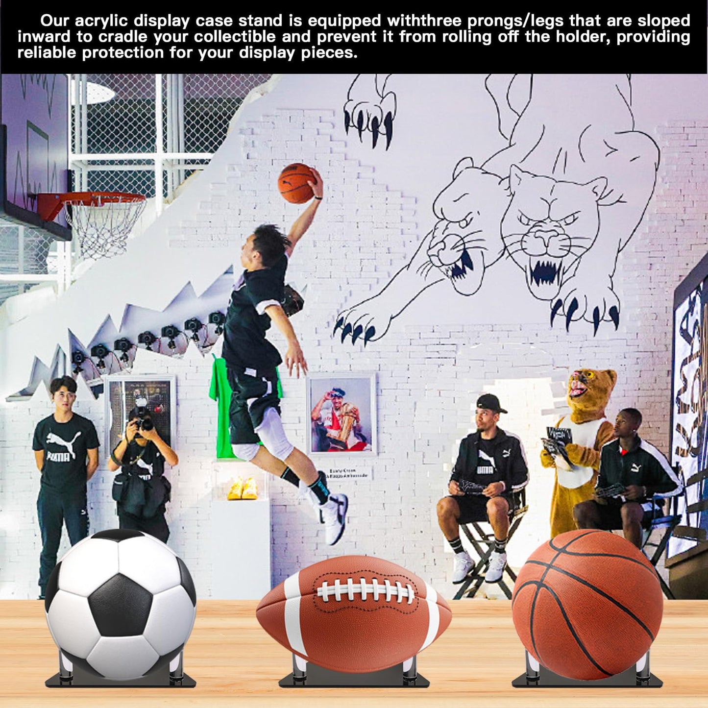 Acrylic Basketball Stand, Ball Holder Stand,Display Stand for Basketball /Football /Rugby/Volleyball/Soccer Ball-Sleek Anti-Slip Design (Black 2PCS)