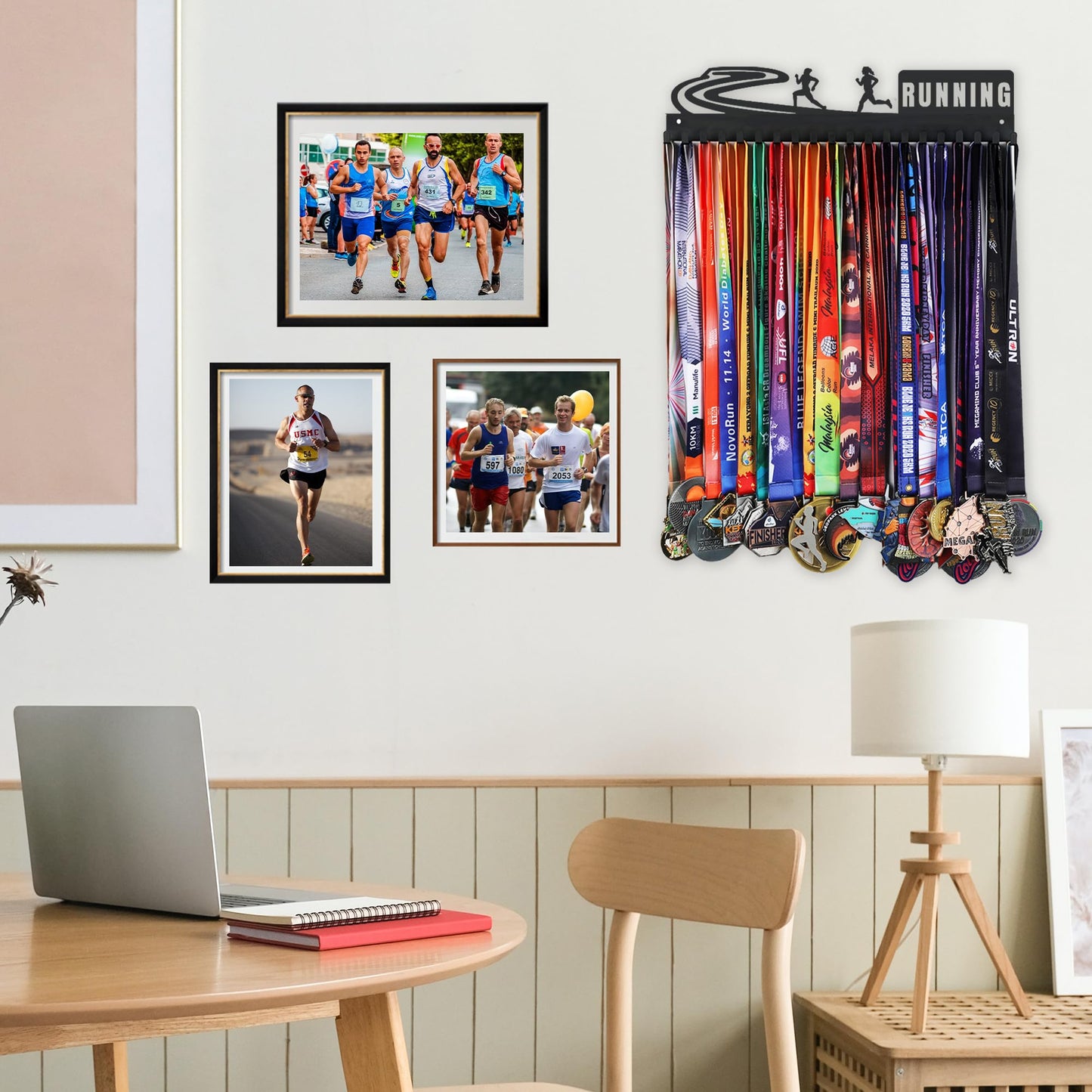 Goutoports Medal Holder Display Hanger Rack Frame for Sport Race Runner-Running Medal Hanger Display-Sturdy Black Steel Metal Over 60 Medals Easy to Install-HOL37