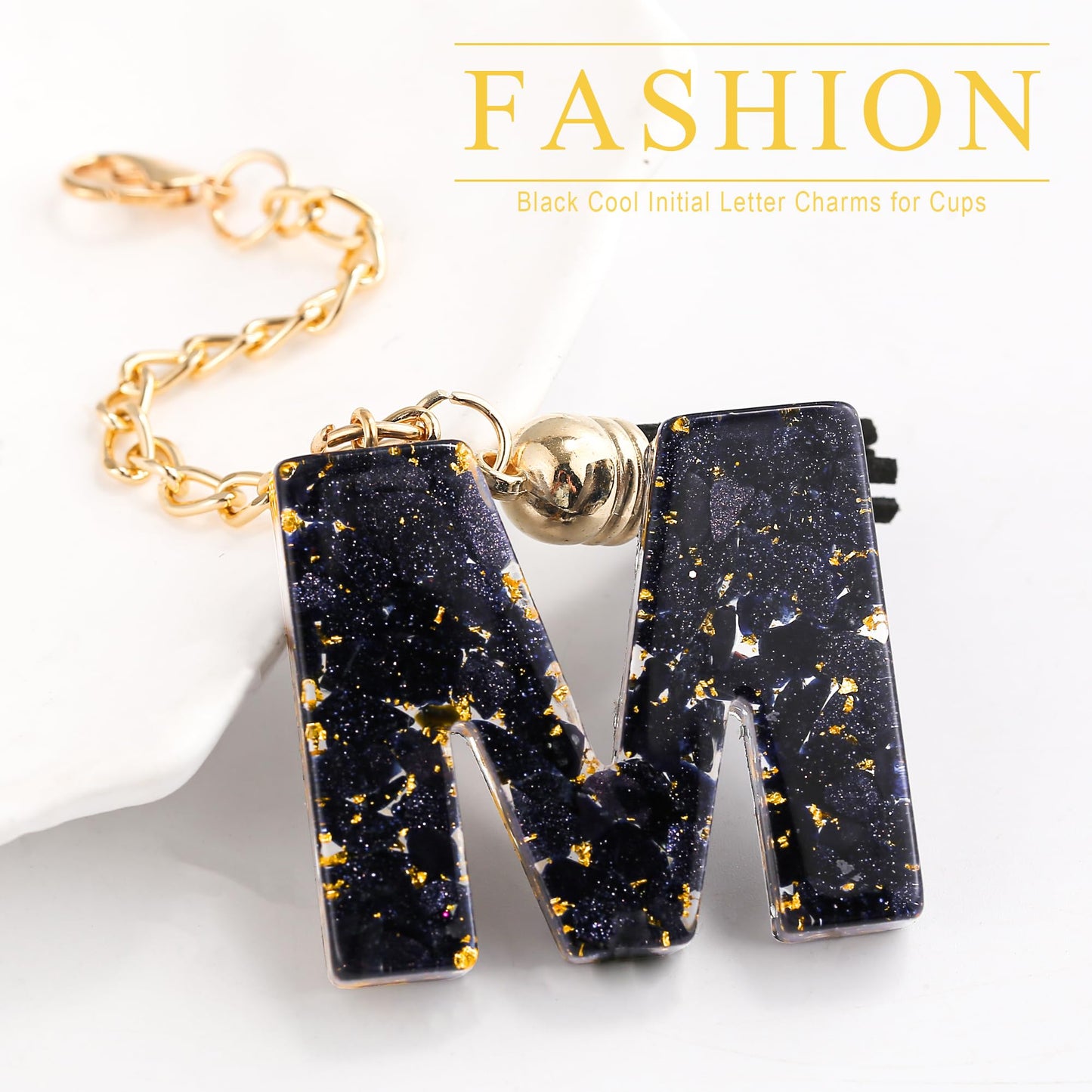 Letter Charm Accessories for Stanley Cup 1 PCS Cute Initial Keychain Handle Charm for Stanley Tumbler for Women Black Letter M