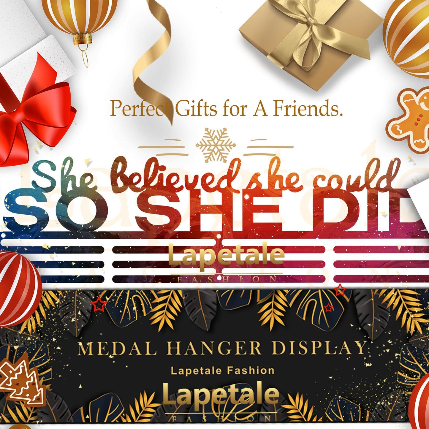 Lapetale Fashion Medal Hanger Holder Display Wall Rack Frame Shelf in 16" long-Medal Hanger Awards Ribbon Cheer,gymnastics,soccer,softball Holder Display Custom Rack for Sports Medals Easy to Install