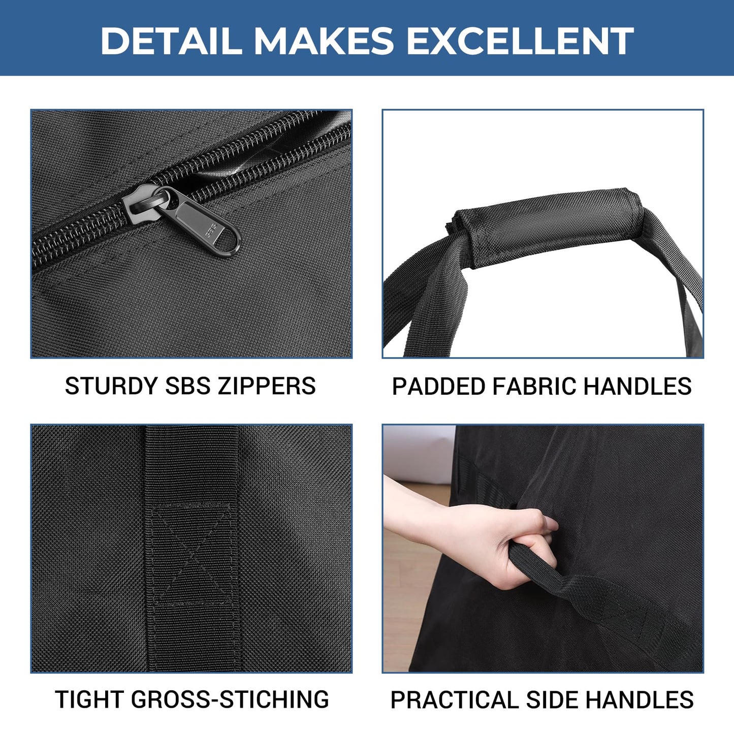 COOLBEBE 60" Sports Duffle Bag - 332L Extra Large Travel Duffel Luggage Bag with Upgrade Zipper, Sturdy & Water Resistant Long Duffle Bag for Camping Moving (Black 60inch)
