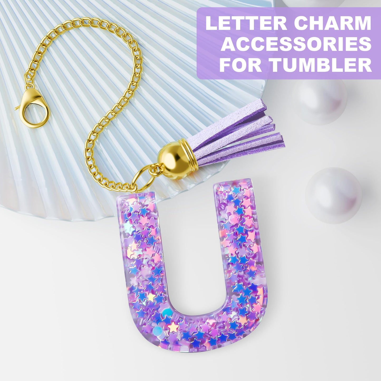 MOYOHIM Letter Charm for Stanley Cup, 1PCS Cute Tumbler Accessories Charm for Handle, Purple Personalized Initial Keychain Charm for Girls Women