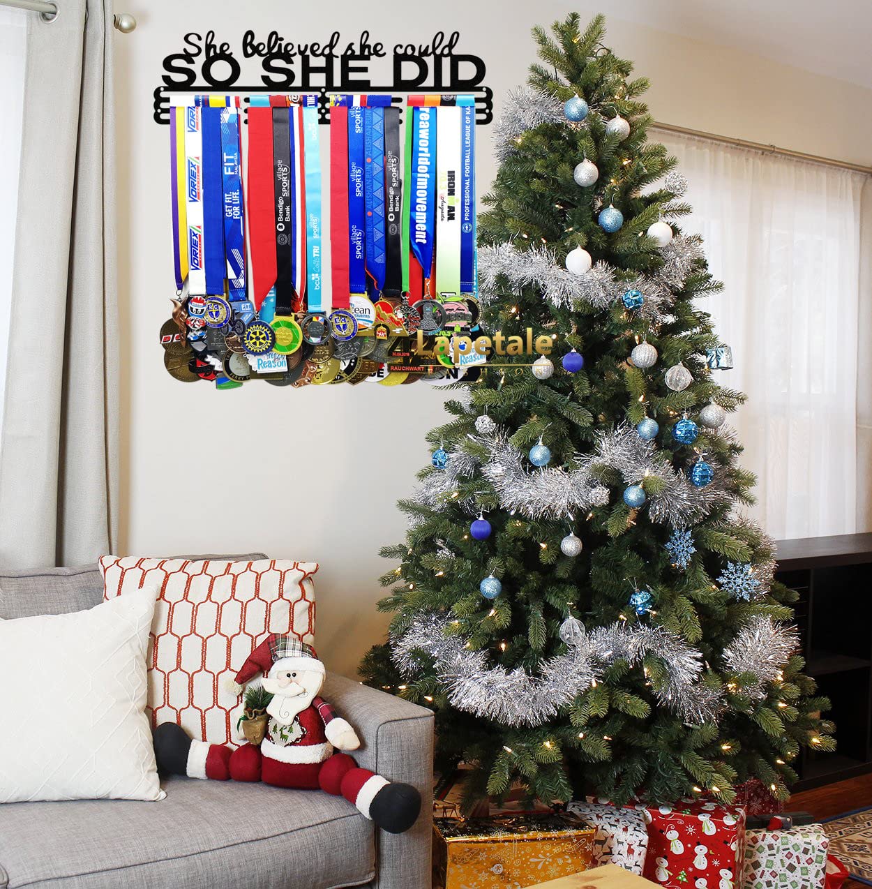 Medal Hanger Holder Display Wall Rack Frame Shelf-Medal Hanger Awards Ribbon Cheer,gymnastics,soccer,softball Holder Display Custom Rack for 60 Medals Black Finishing
