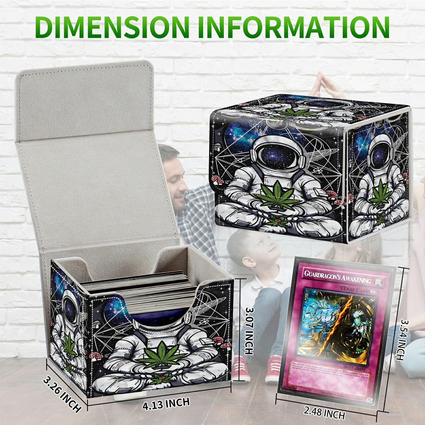 RWUTYTIUL Card Deck Box for MTG Cards, Card Storage Box Fits 100+ Sleeved Cards, PU Leather Large Size Strong Magnet Card Deck Case Holder for Board Game Magic MTG TCG CCG, Planet Man