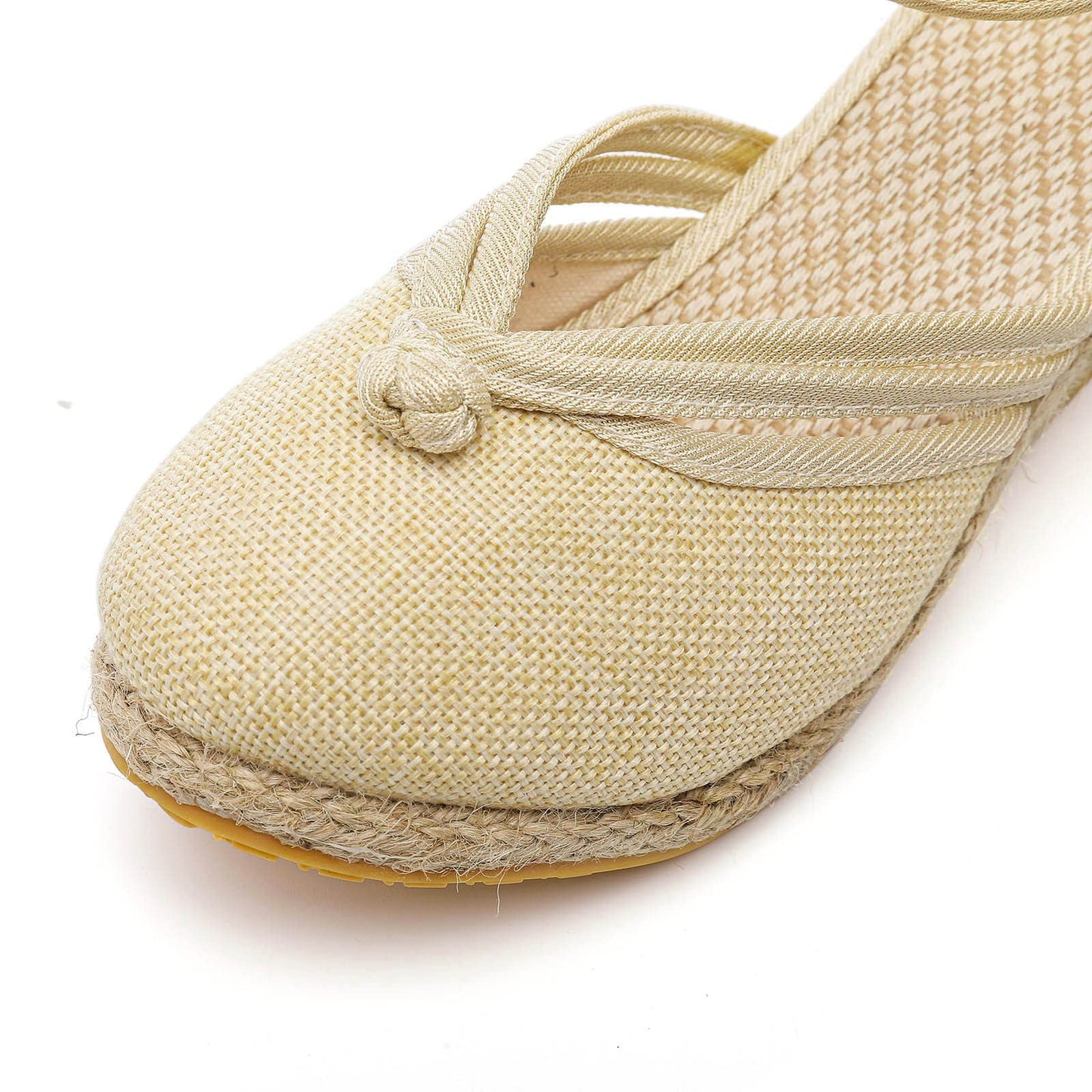 Shengsospp Women's Close Toe Espadrilles Wedge Sandals, Open Toe Elastic Ankle Strap Wedge Sandal Dress Shoes with Arch Support 04_Beige, 41