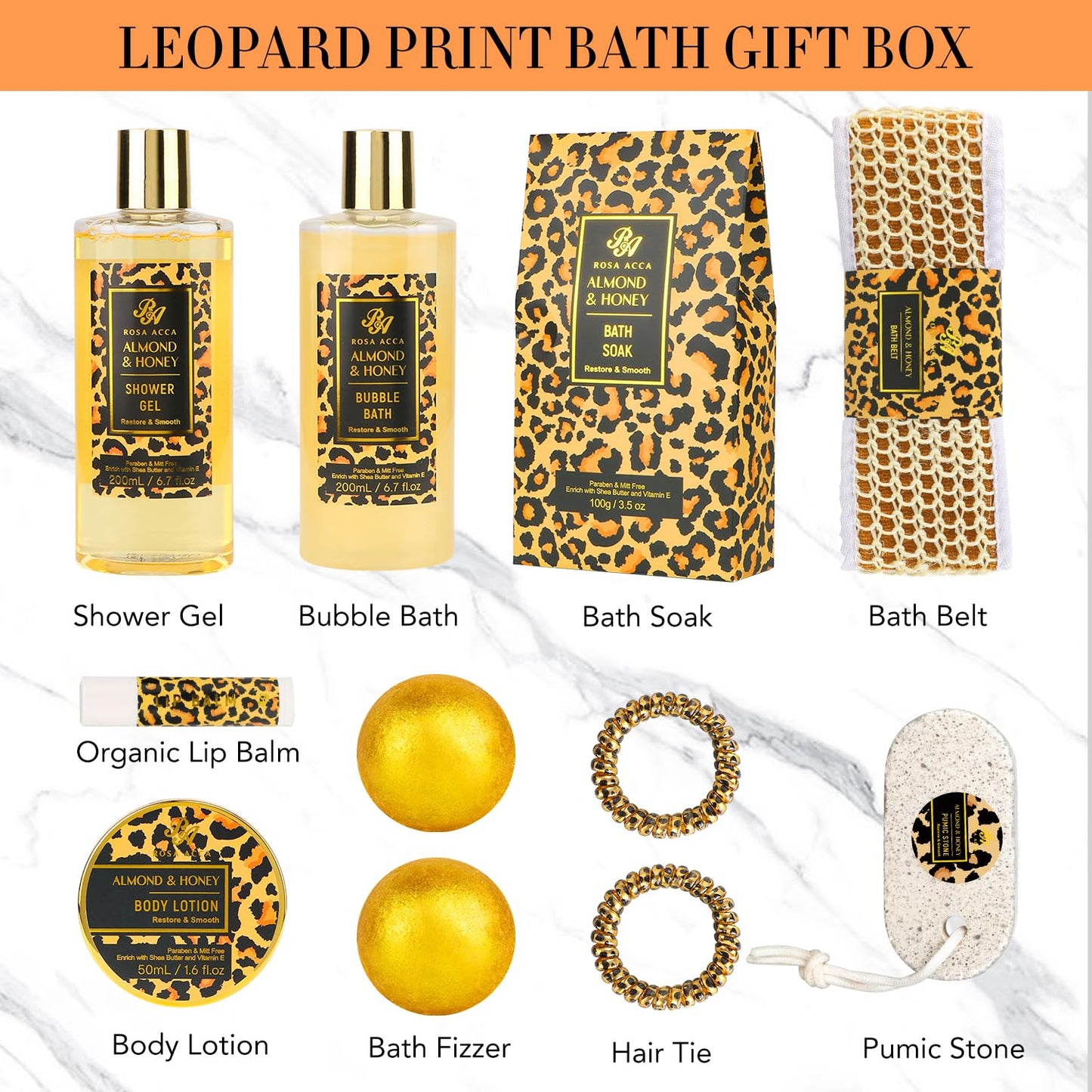 Bath Gift Set for Women, XXL 20 Pcs Skin Care Set Leopard, Slef Care Gifts Set , Mother's Day, Valentine, Birthday, Christmas, Home Spa Kits with Shower Gel, Body Lotion, Shower Cap, Manicure Set