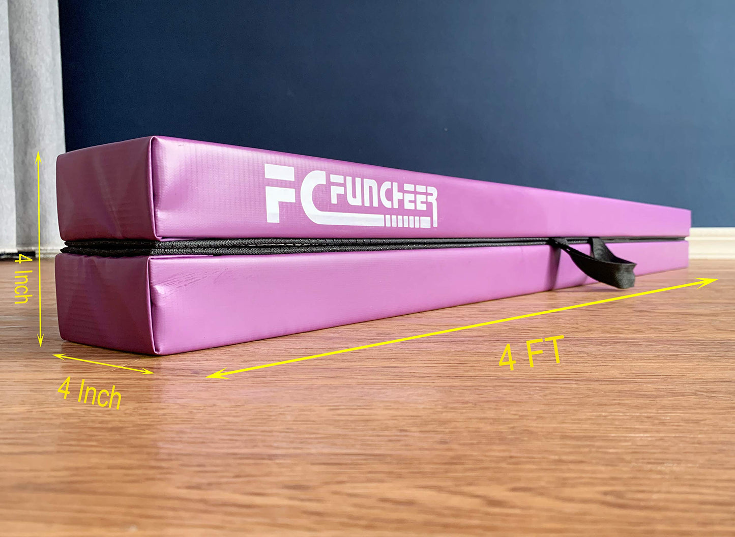 FC FUNCHEER 8FT Folding Balance Beam Gymnastics Beam Wood core Floor Beam with Anti-Slip Bottom Stainless Hinge and Carrying Bag … (Polyester, Light Purple)