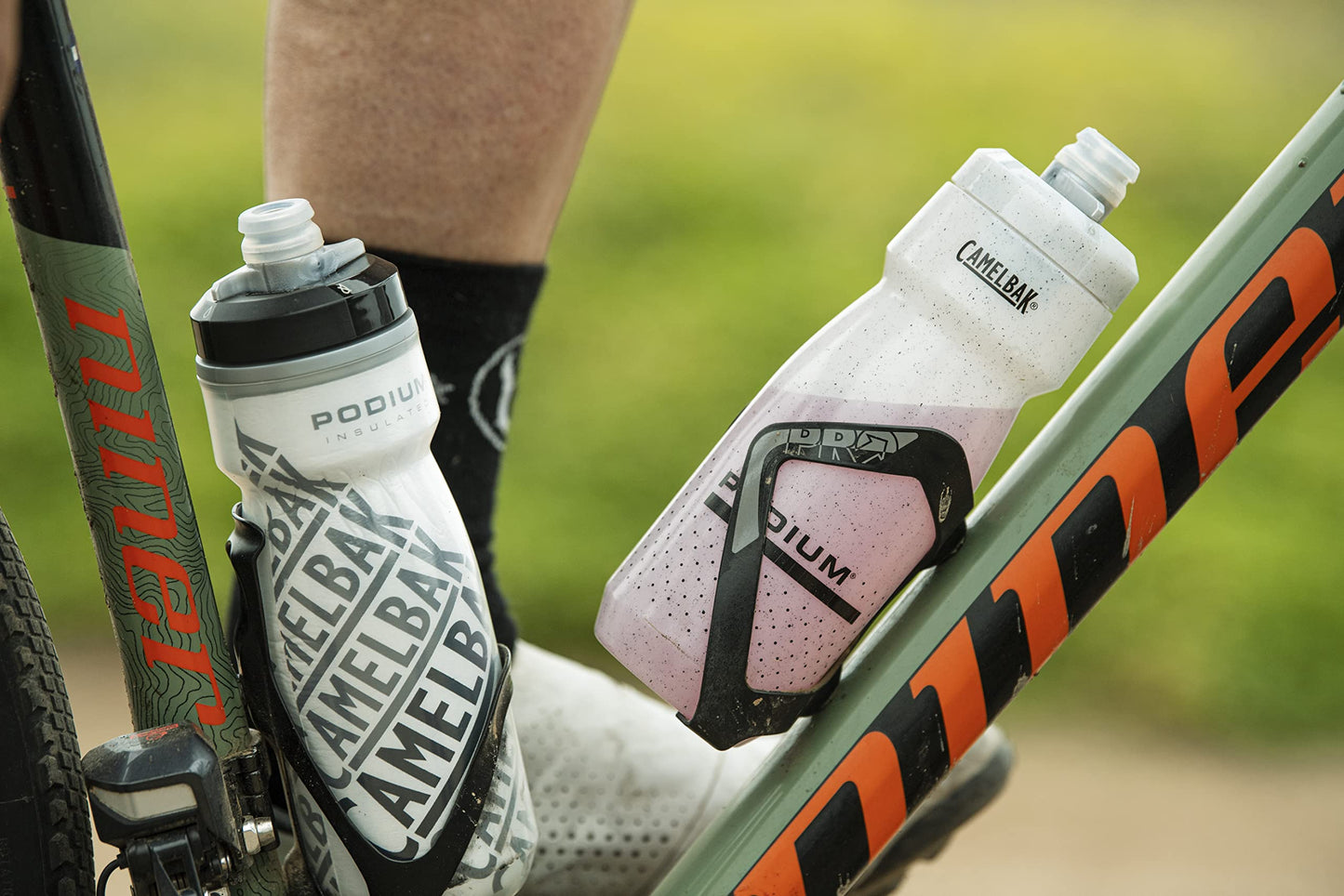 CamelBak Podium Chill Insulated Bike Water Bottle - Easy Squeeze Bottle - Fits Most Bike Cages - 21oz, Grey Blue Stripe
