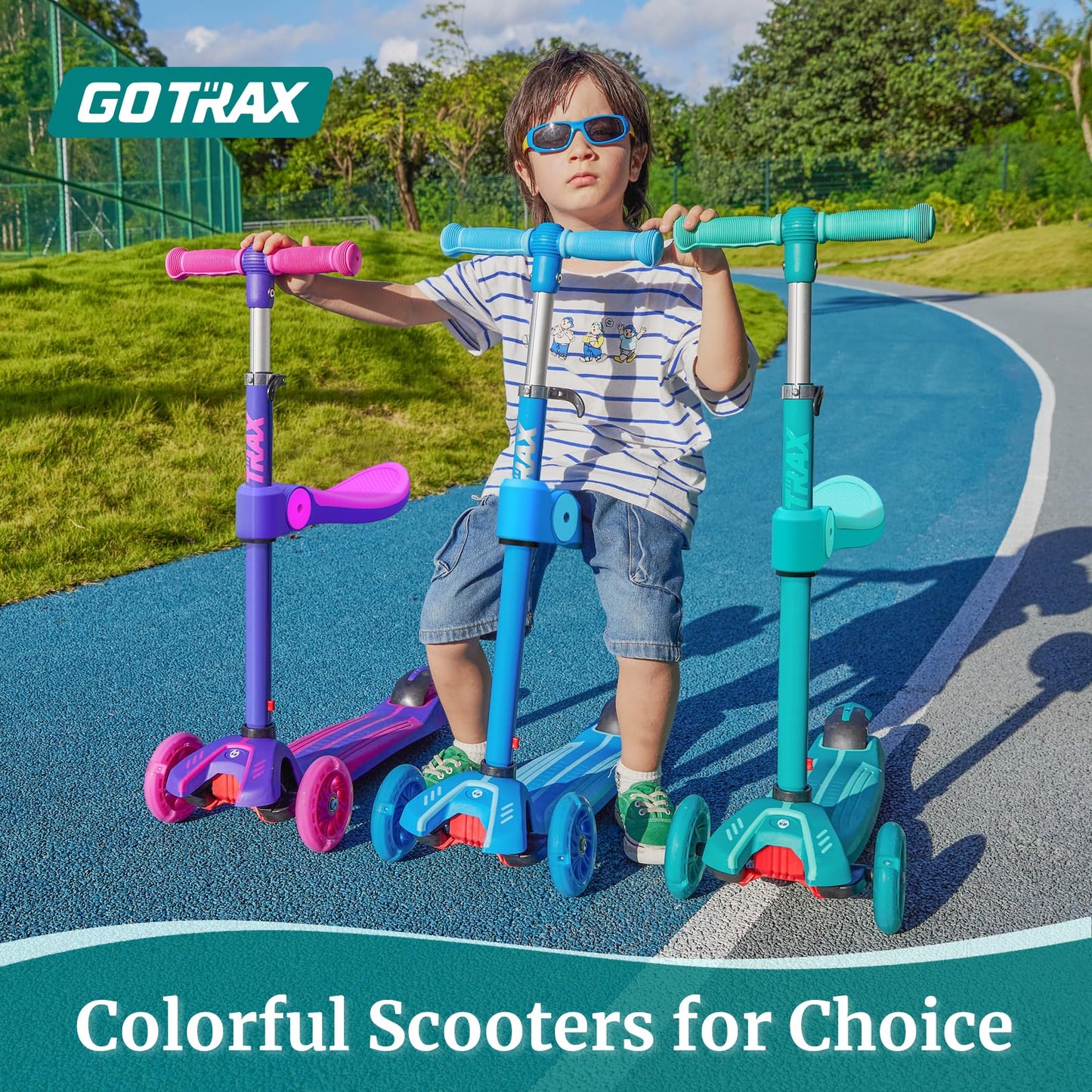 Gotrax KS3 Kids Kick Scooter, LED Lighted Wheels, Adjustable Height Handlebars and Removable Seat, Lean-to-Steer & Widen Anti-Slip Deck, 3 Wheel Scooter for Kids Ages 2-8 and up to 100 Lbs (Green)