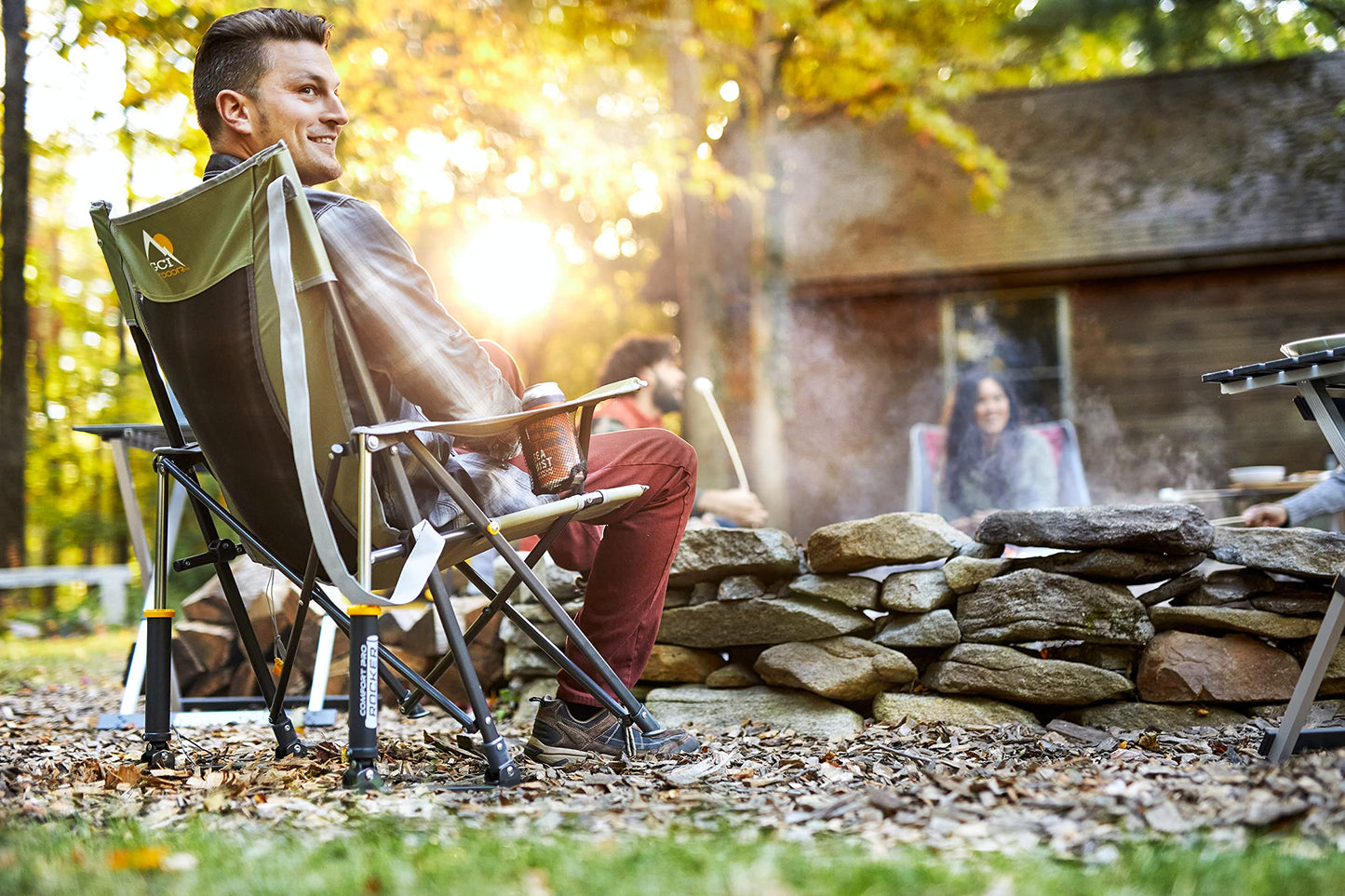 GCI Outdoor Comfort Pro Rocker Camping Chair | Portable Folding Rocking Chair with Durable Armrests & Drink Holder — Loden Green