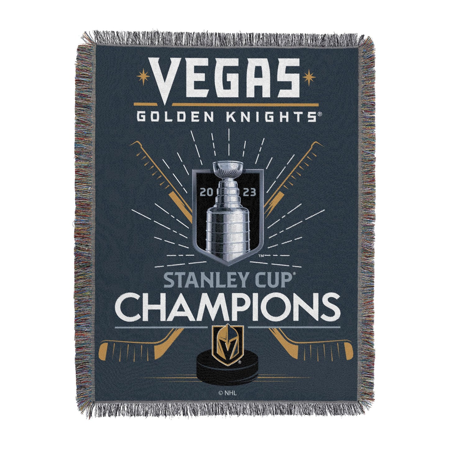 Northwest NHL Vegas Golden Knights 2023 NHL Stanley Cup Champions Woven Tapestry Throw Blanket, 48" x 60", Stick Burst