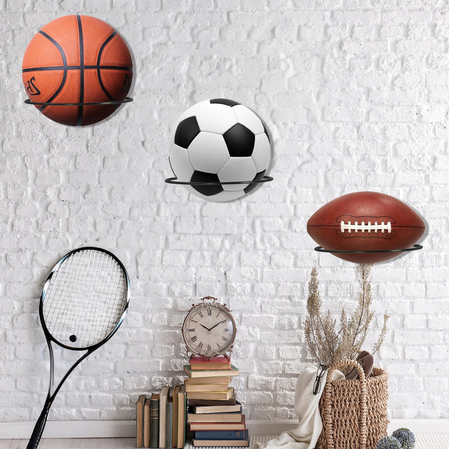 Hawayin Basketball Holder Wall Mount Ball Holder Wall Mount Ball Storage Rack for Display Football Volleyball Soccer basketball wall decor