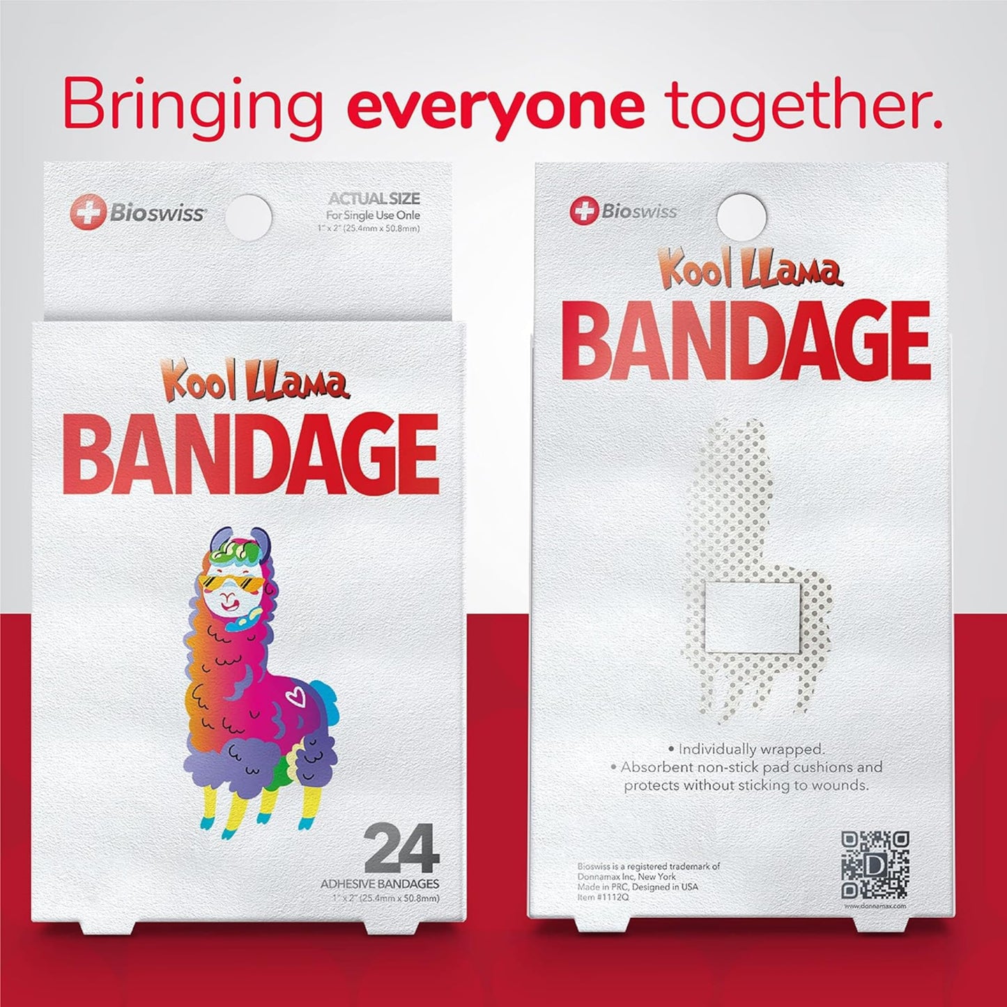 BioSwiss Bandages, Llama Shaped Self Adhesive Bandage, Latex Free Sterile Wound Care, 24 Count