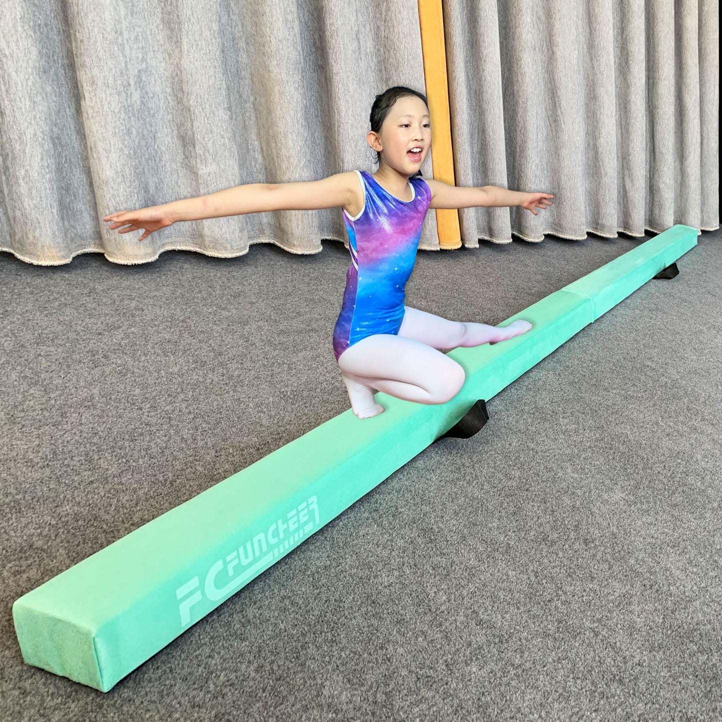 FC FUNCHEER 8FT Folding Balance Beam -Gymnastics Floor Beam - Gymnastics Equipment- Anti-Slip Bottom - Suede Cover - Carry Bag for Kids/Adults Home & Gym Center
