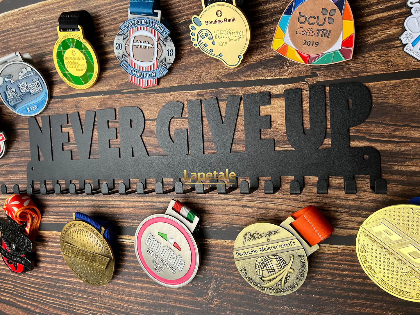 Lapetale Fashion Medal Hanger Holder Display Rack Award Ribbon Organizer for Race,Running,Soccer,Gymnastic,Wrestling,Upgraded Hooks Easy Install Easy to Use Common Slogans Normal Font