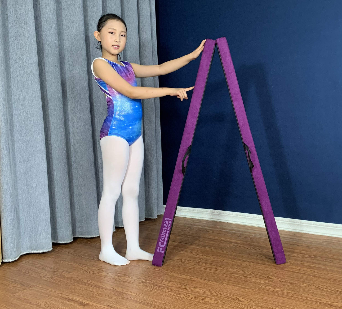 FC FUNCHEER 8FT Folding Balance Beam -Gymnastics Floor Beam - Gymnastics Equipment- Anti-Slip Bottom - Suede Cover - Carry Bag for Kids/Adults Home & Gym Center