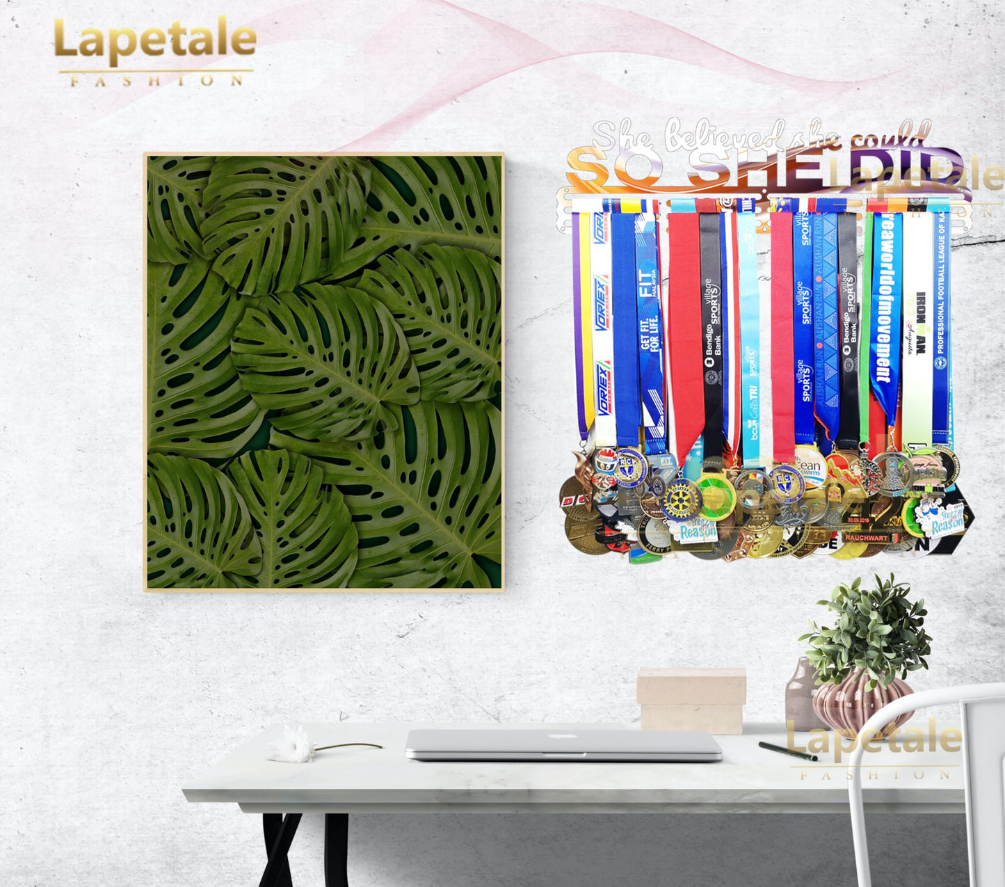 Lapetale Fashion Medal Hanger Holder Display Wall Rack Frame Shelf in 16" long-Medal Hanger Awards Ribbon Cheer,gymnastics,soccer,softball
