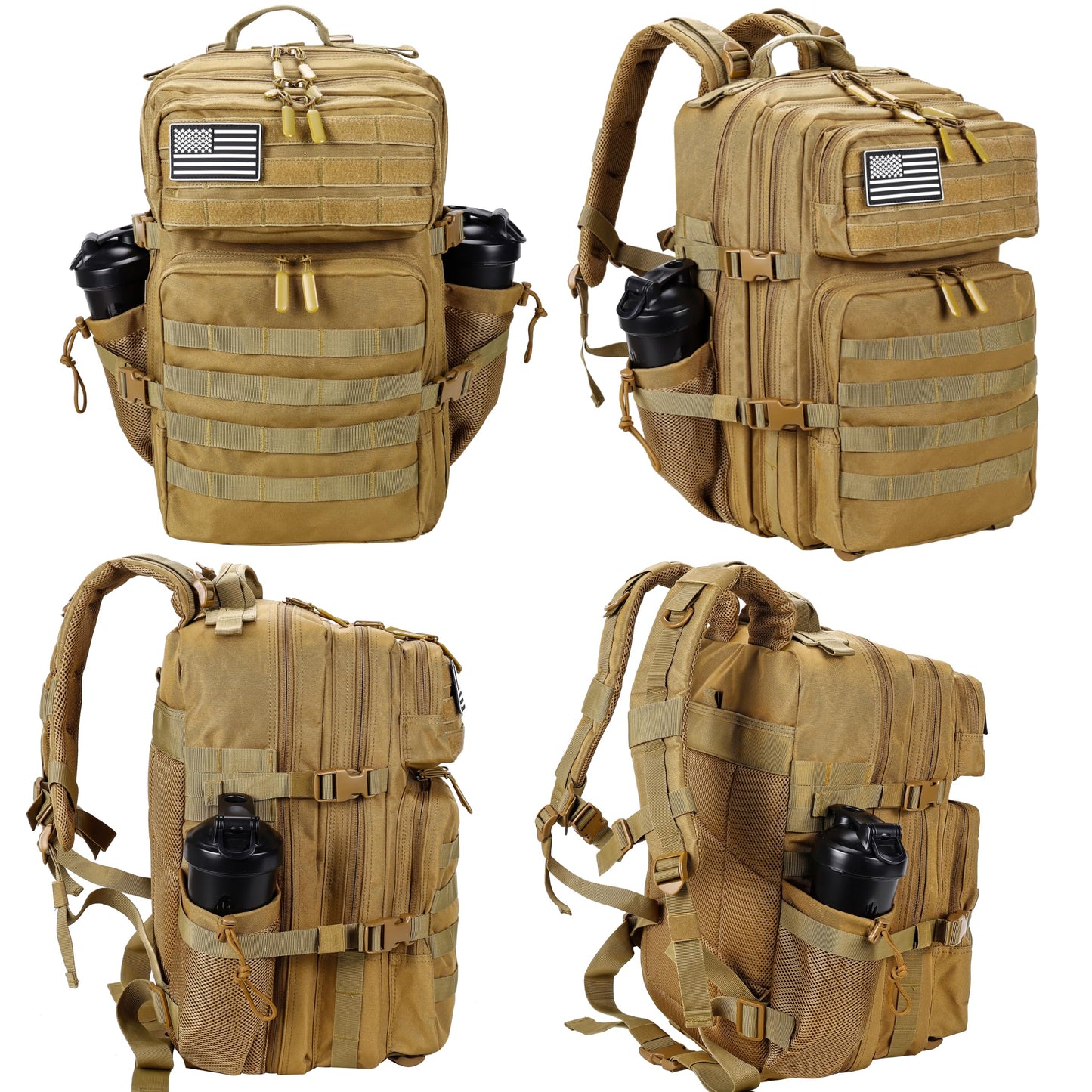 LHI Military Tactical Backpack for Men and Women 45L Army 3 Days Assault Pack Bag Large Rucksack with Molle System - Khaki