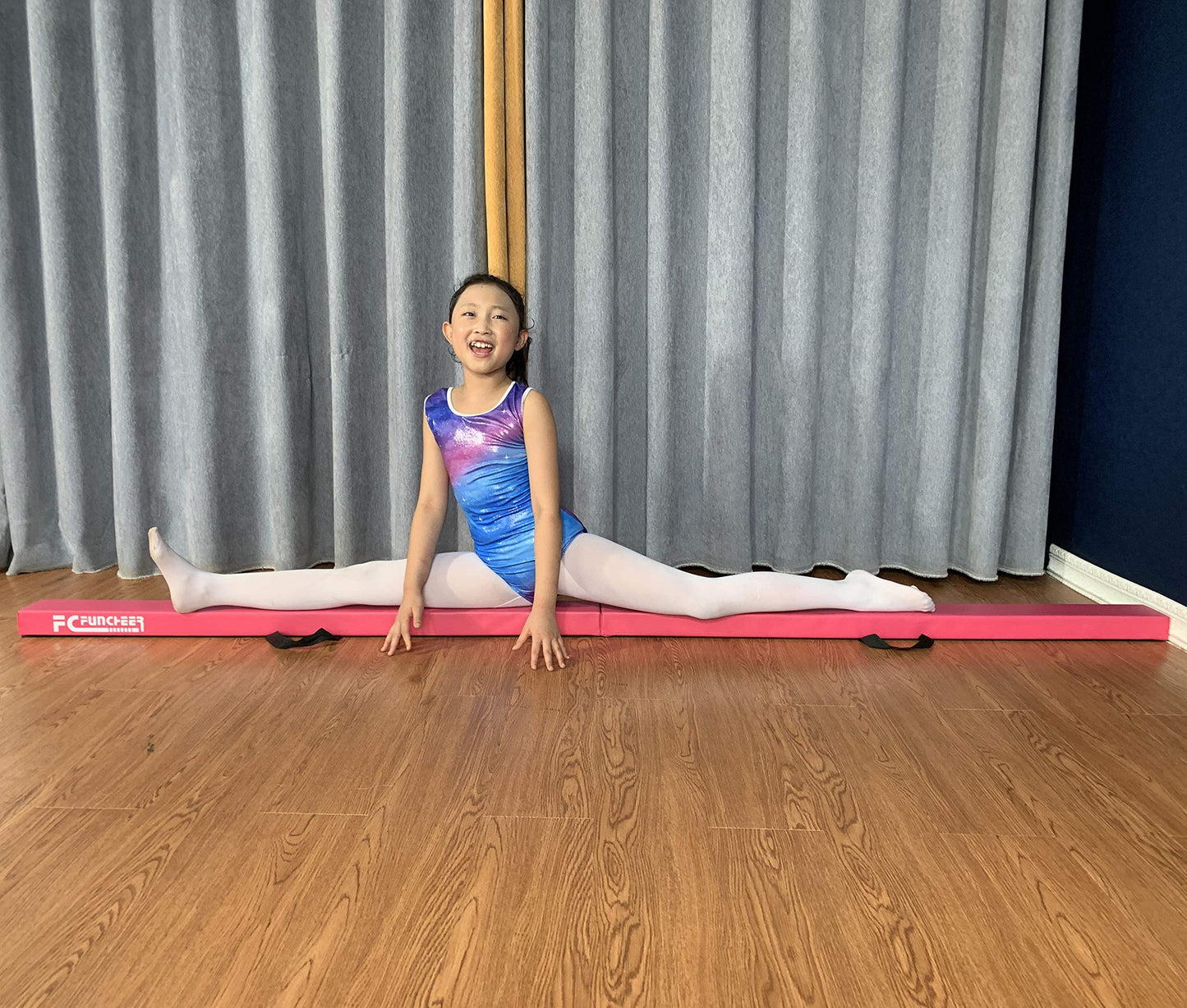 FC FUNCHEER 8FT Folding Balance Beam Gymnastics Beam Wood core Floor Beam with Anti-Slip Bottom Stainless Hinge and Carrying Bag … (Polyester, Light Pink)