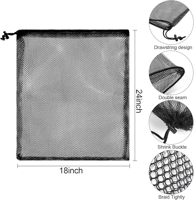 iMucci 18"X24" 12Pcs Mesh Laundry Drawstring Bag Nylon Drawstring Gym Bag with Cord Lock Closure
