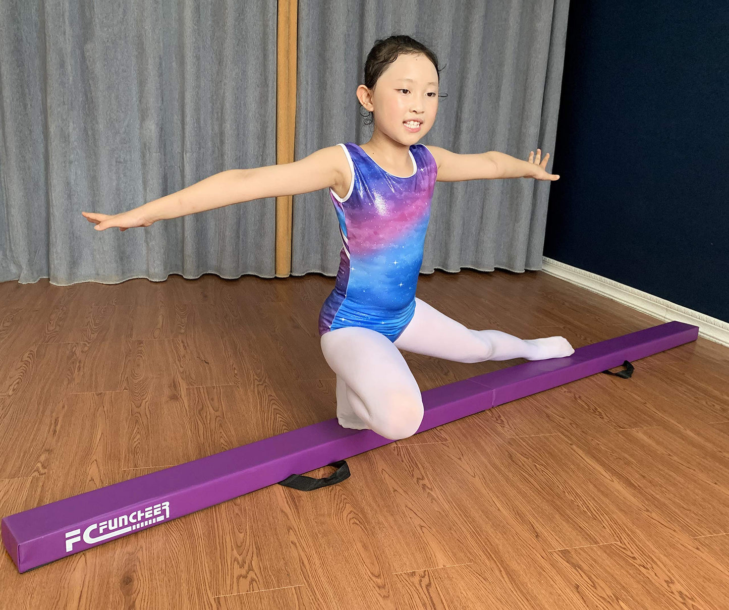 FC FUNCHEER 8FT Folding Balance Beam Gymnastics Beam Wood core Floor Beam with Anti-Slip Bottom Stainless Hinge and Carrying Bag … (Polyester, Light Purple)