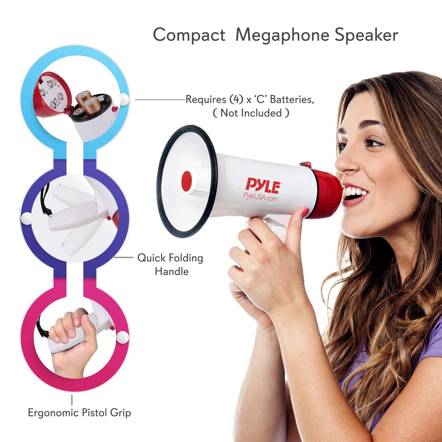 PYLE Portable Megaphone Speaker PA Bullhorn - Built-in Siren & Megaphone Speaker PA Bullhorn - 20 Watts & Adjustable Vol Control