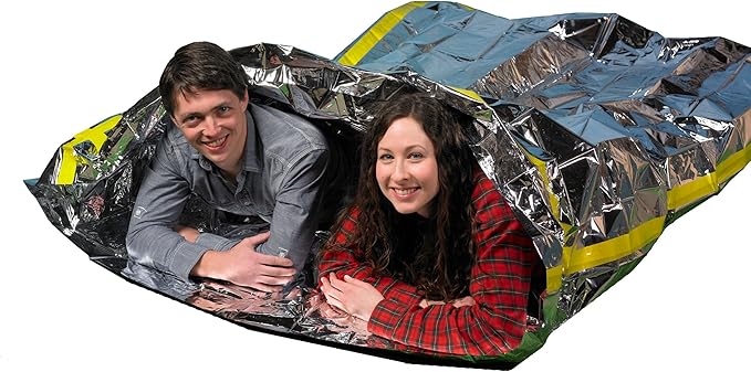 Emergency Thermal Mylar 2 Person Sleeping Bags -Ultra Compact for Camping, Survival, Disaster Bivouac Shelter- Pocket Sized, 7.25ft x 5.25ft - Retains 90% of Body Heat and Repels Wind & Water