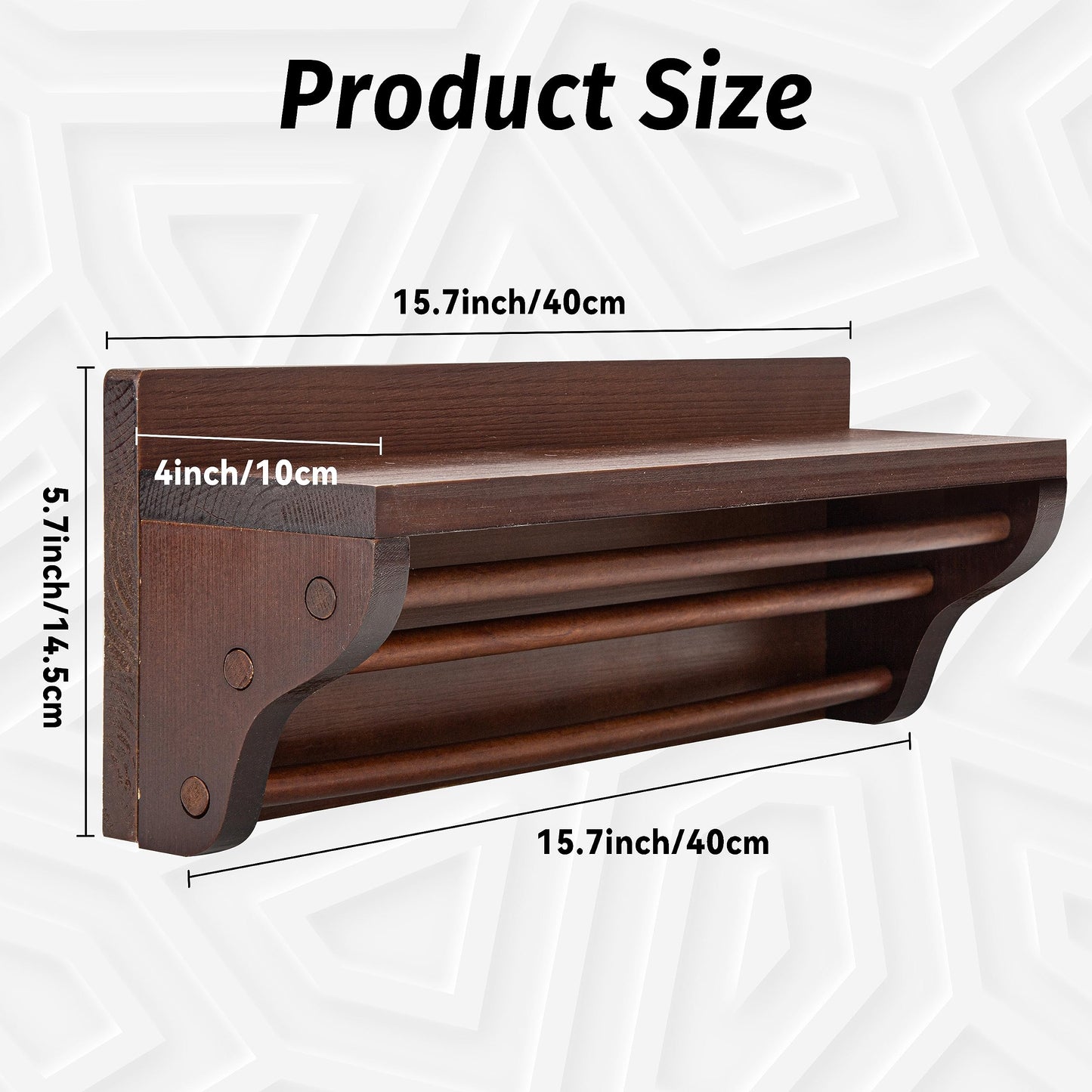 Pllieay Wooden Medal Hanger and Trophy Shelf, Trophy Display Shelf Walnut Medal Hanger Display with Shelf, Medal Holder, Medal Rack, Race Medal Trophy Display Shelf