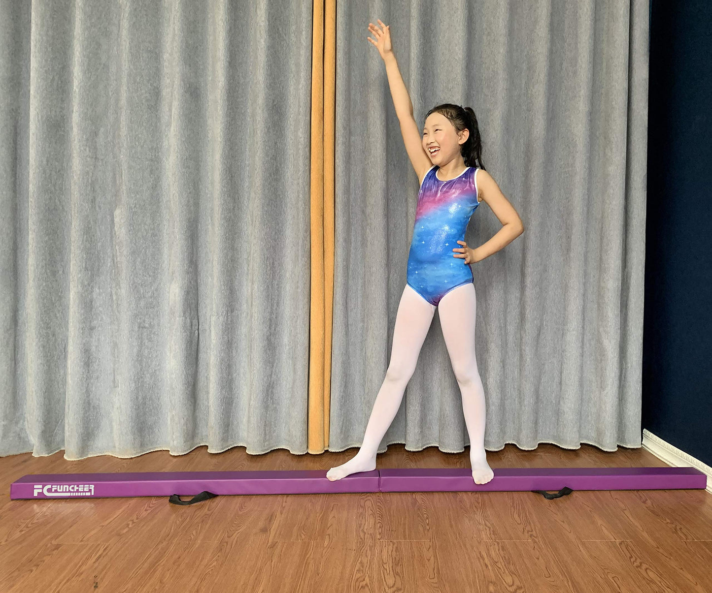 FC FUNCHEER 8FT Folding Balance Beam Gymnastics Beam Wood core Floor Beam with Anti-Slip Bottom Stainless Hinge and Carrying Bag … (Polyester, Light Purple)