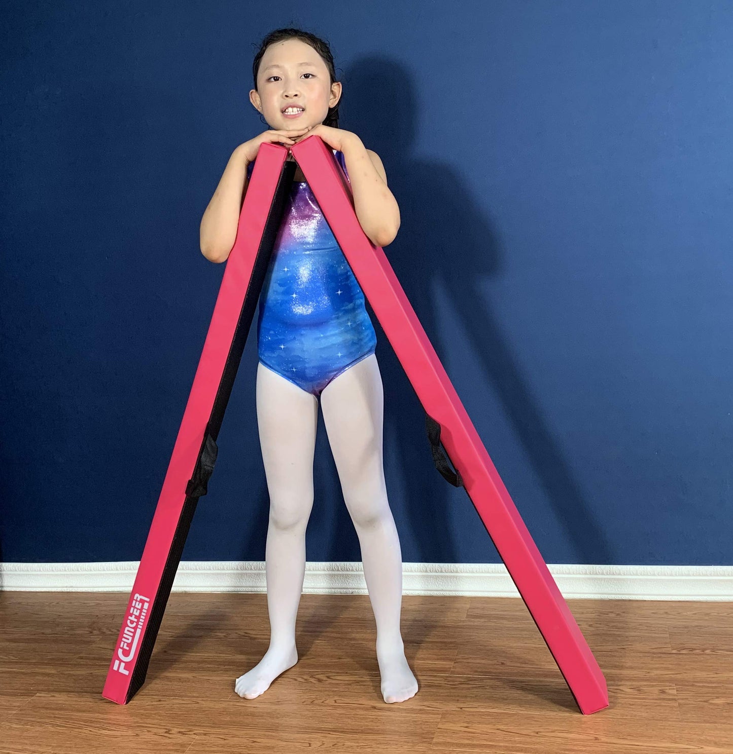 FC FUNCHEER 8FT Folding Balance Beam Gymnastics Beam Wood core Floor Beam with Anti-Slip Bottom Stainless Hinge and Carrying Bag … (Polyester, Light Pink)