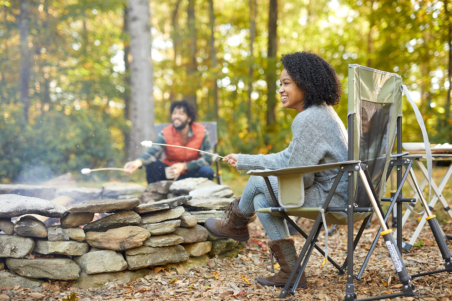 GCI Outdoor Comfort Pro Rocker Camping Chair | Portable Folding Rocking Chair with Durable Armrests & Drink Holder — Loden Green