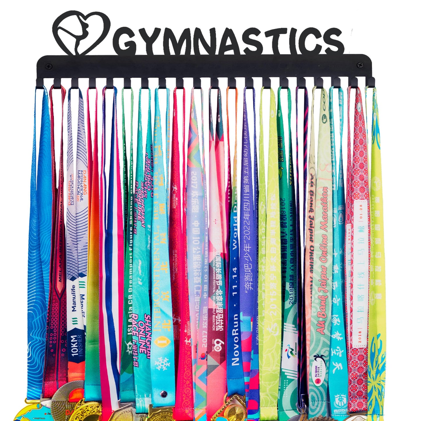 Goutoports Gymnastics Medal Holder - Medal Hanger Display - with 20 Hooks Hold Up 60 Medals - Equipped with Mounting Accessories Easy to Install Easy to Use