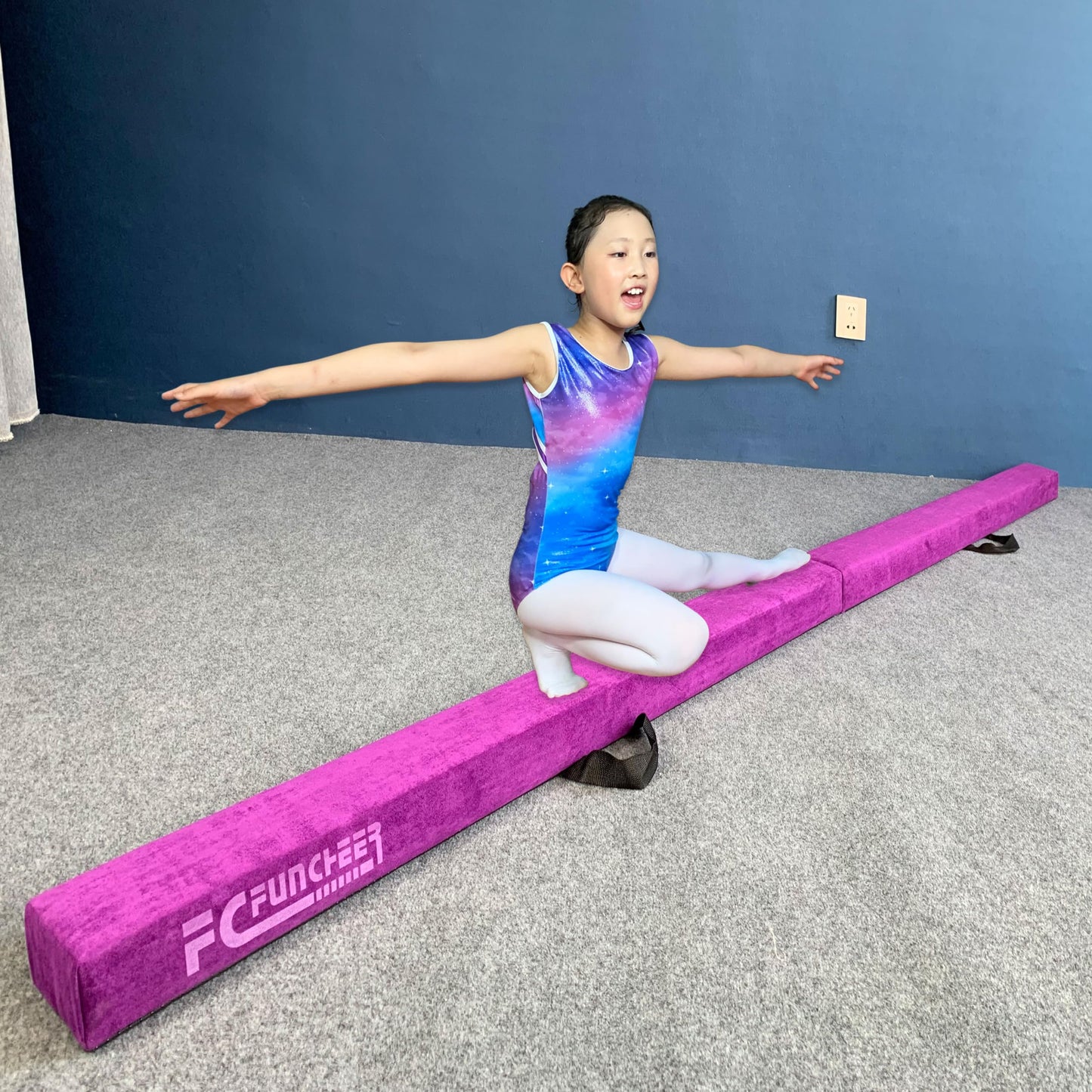 FC FUNCHEER 8FT Folding Balance Beam -Gymnastics Floor Beam - Gymnastics Equipment- Anti-Slip Bottom - Suede Cover - Carry Bag for Kids/Adults Home & Gym Center