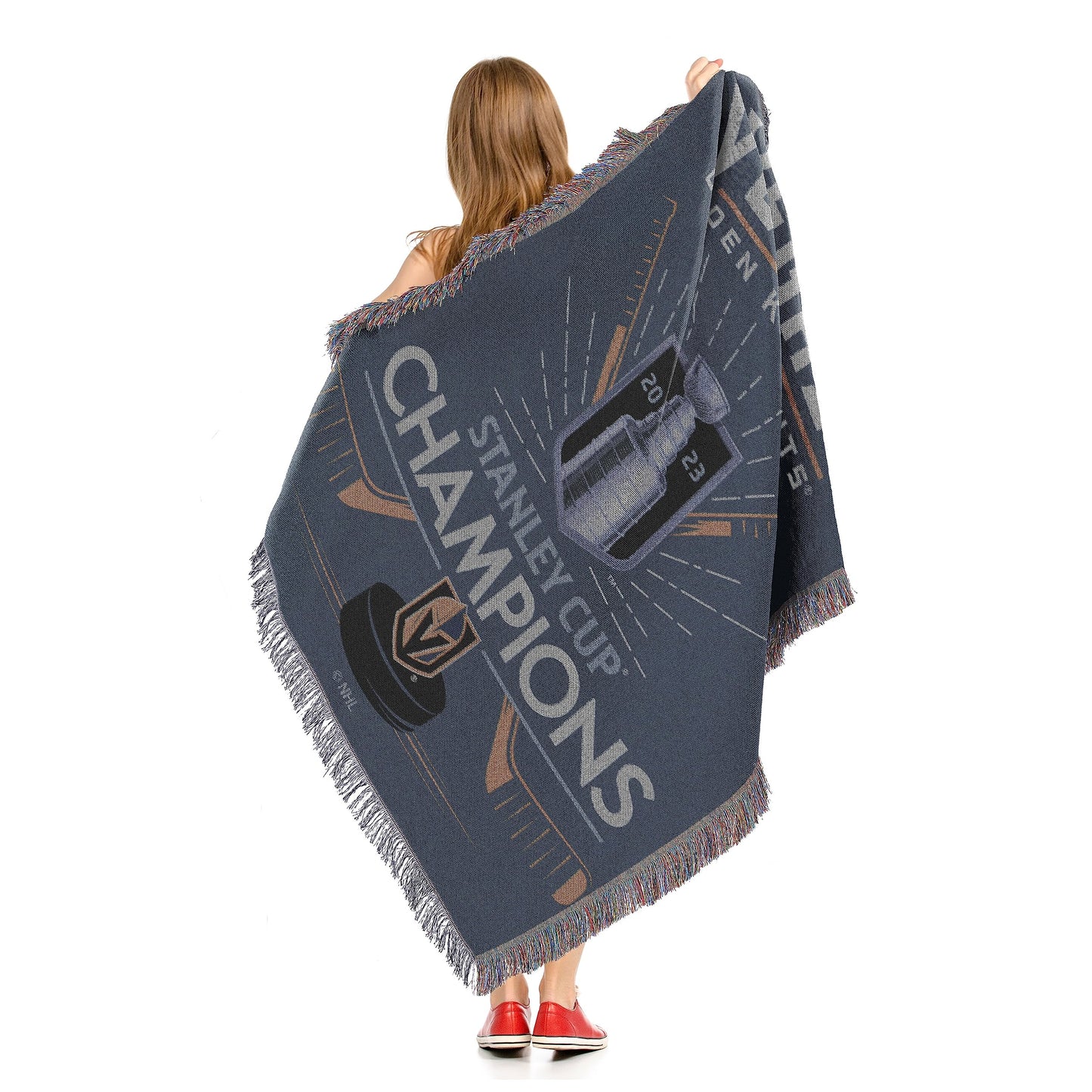 Northwest NHL Vegas Golden Knights 2023 NHL Stanley Cup Champions Woven Tapestry Throw Blanket, 48" x 60", Stick Burst