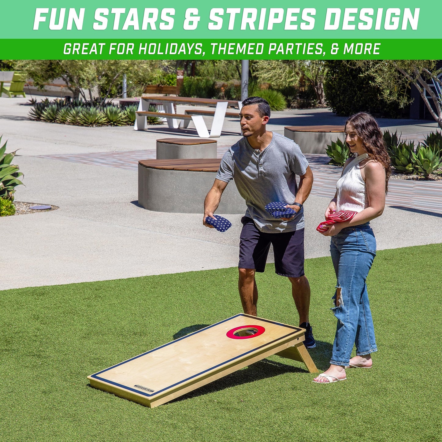 GoSports Official Regulation Cornhole Bean Bags Set (8 All Weather Bags) - America Stars and Stripes or Red and Blue - Choose Your Style