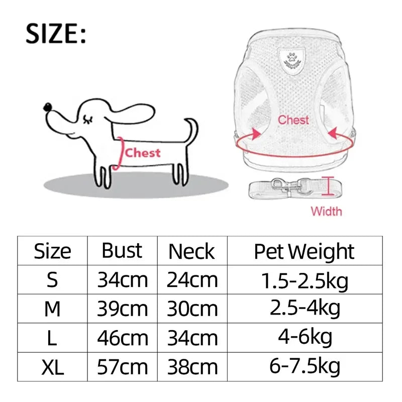 Adjustable Mesh Dog Harness Leash Set
