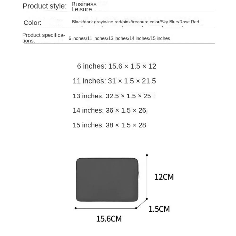 Soft Sleeve Laptop Bag for 11–15.6"