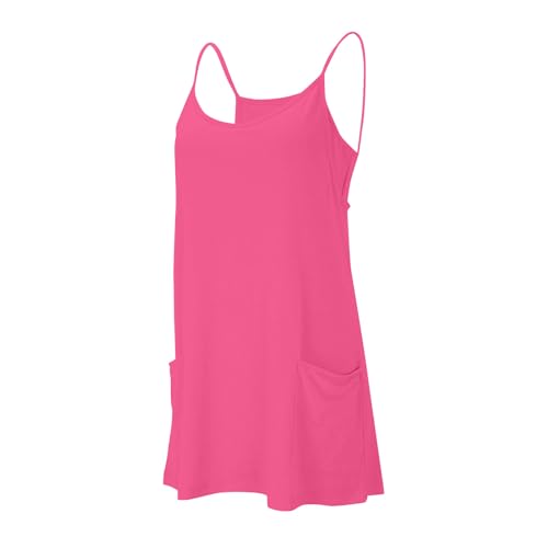 Women Tennis Dress Built in Shorts Adjustable Straps Hot Shot Mini Dress Athletic Workout Golf Dresses with Pockets 2024 Pink